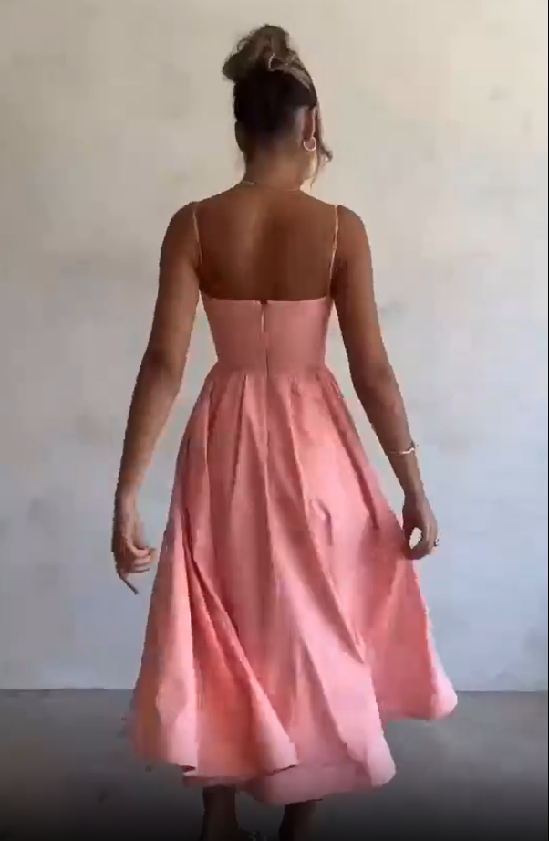 Pretty Spaghetti Straps Pink Satin Prom Dress A Line Birthday Dress cc2203