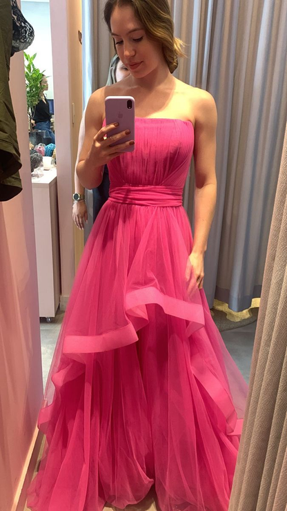 Elegant Hot Pink Strapless A-line Evening Dress,Princess Dress  cc712