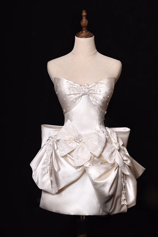 Simple Sheath Strapless Short Wedding Dresses Homecoming Dress With Bow cc3029