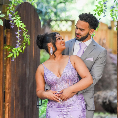 Stunning Lavender V Neck Mermaid Plus Size Prom Dress cc1030