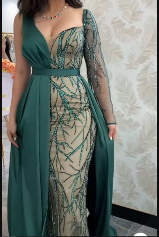 Temperament Applique Mermaid Evening Dress Sexy Ladies Formal Dresses cc681