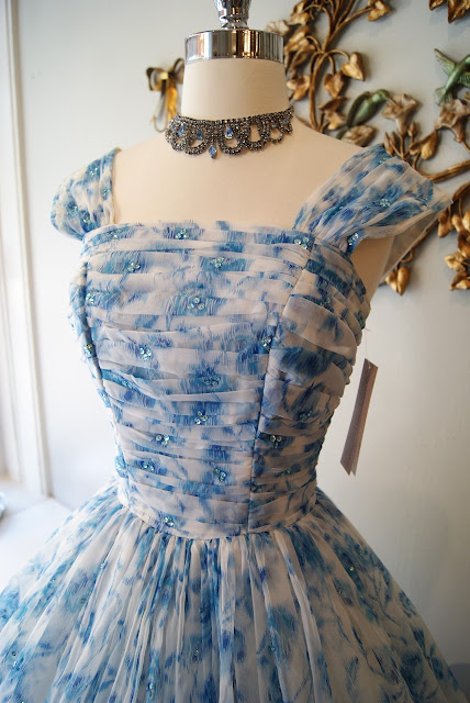 Vintage Sleeveless Party Dress Blue Floar Homecoming Dress  c2531