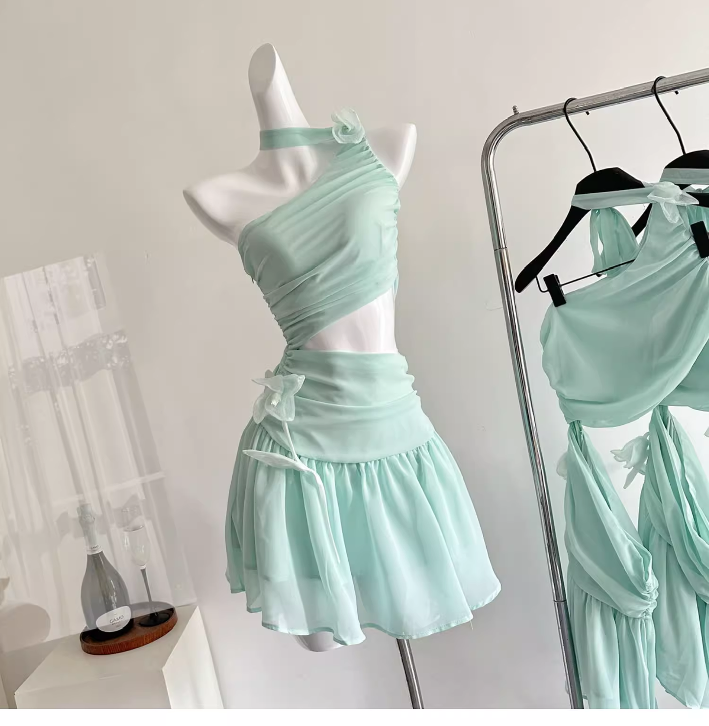 Sexy Green One Shoulder A Line Vacation Dress Mini Party Gown cc3062