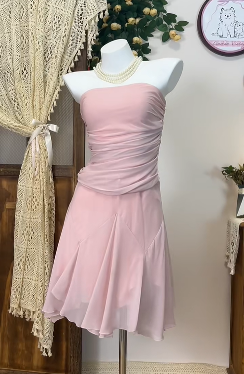 Sweet Pink Strapless Chiffon A Line Homecoming Dress Mini Party Dress cc3113