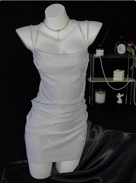 Sexy Backless Straps Short Cocktail Dress Silver Sheath 6th Grade Homecoming Dress cc3277