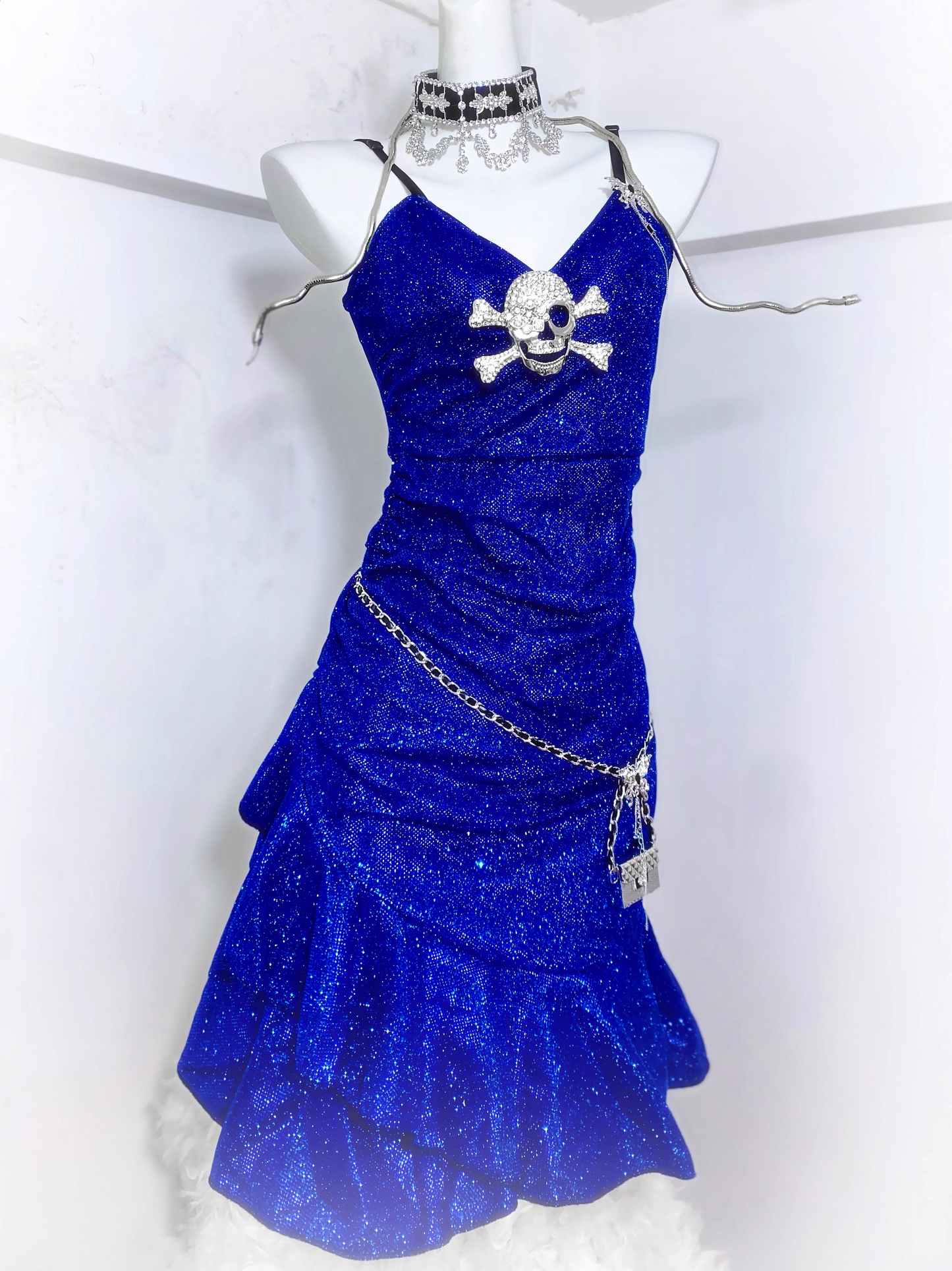 Gorgeous Spaghetti Straps Royal Blue Satin Ruffles Homecoming Dress Cocktail Dress cc3211