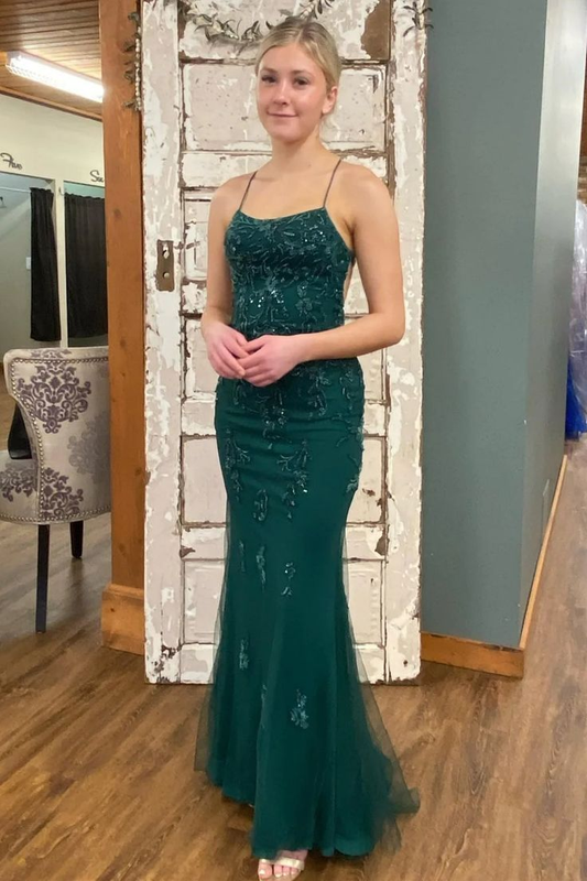 Sexy Backless Mermaid Green Tulle Beaded Long Prom Dress Formal Evening Gown cc2161