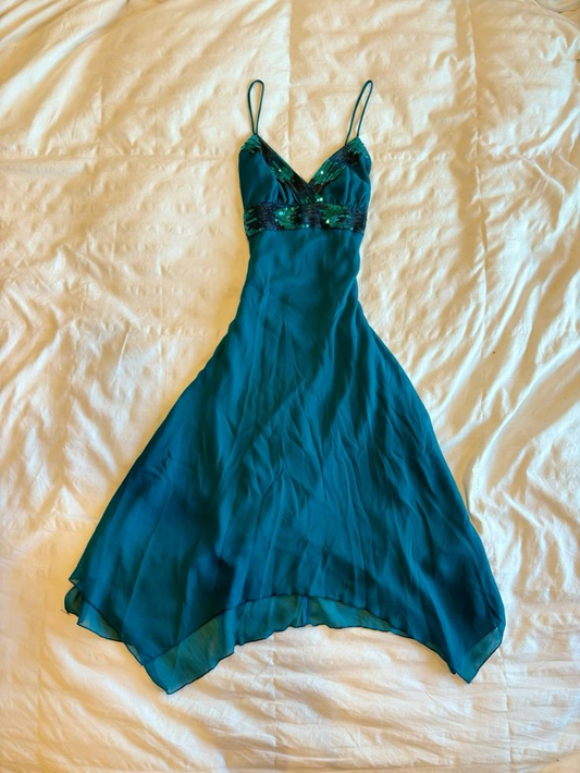 Simple Spaghetti Straps Blue Sequin Chiffon Cocktail Dress Homecoming Dress cc3048