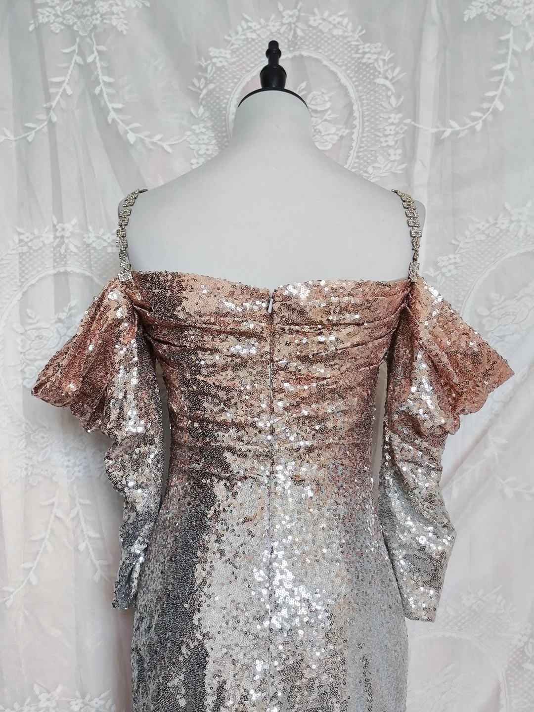 Vintage Champagne Ombre Sequin Cocktail Dress Off The Shoulder 6th Grade Homecoming Dresscc cc3309