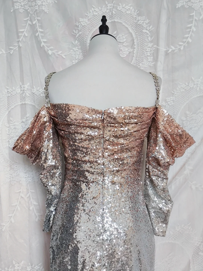 Vintage Champagne Ombre Sequin Cocktail Dress Off The Shoulder 6th Grade Homecoming Dresscc cc3309