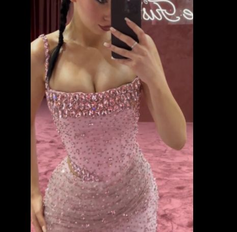 Gorgeous Pink Beaded Mermaid Slit Prom Dress Evening Dress cc2500