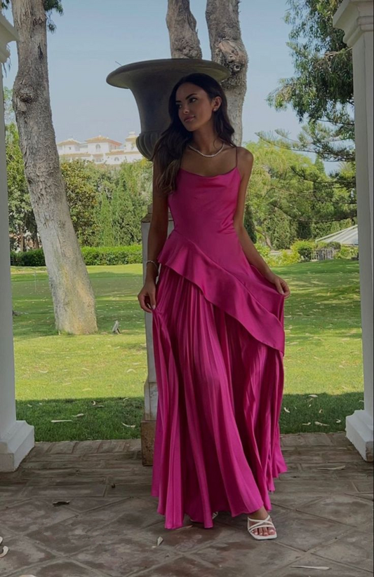 Sexy Hot Pink Ruffles Long Prom Dress Party Evening Dress cc2221