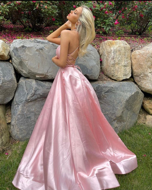 Beautiful Pink Backless A Line Party Dress Long Prom Dress cc2167