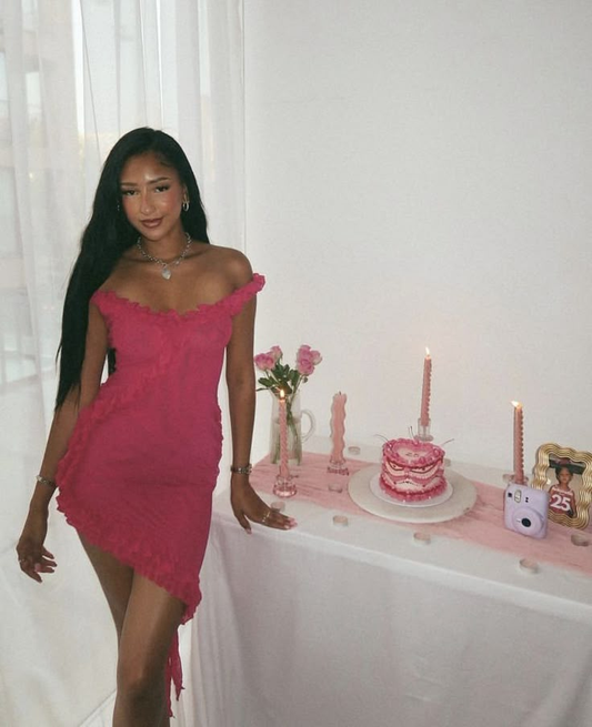 Elegant Hot Pink Ruffles Short Birthday Outfits Formal Graduation Homecoming Dress cc3325