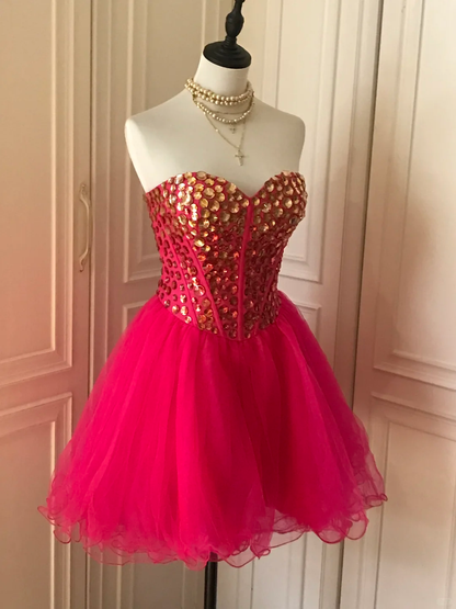 Gorgeous Strapless Red Chiffon Beaded A Line Birthday Outfits Homecoming Dress cc3181
