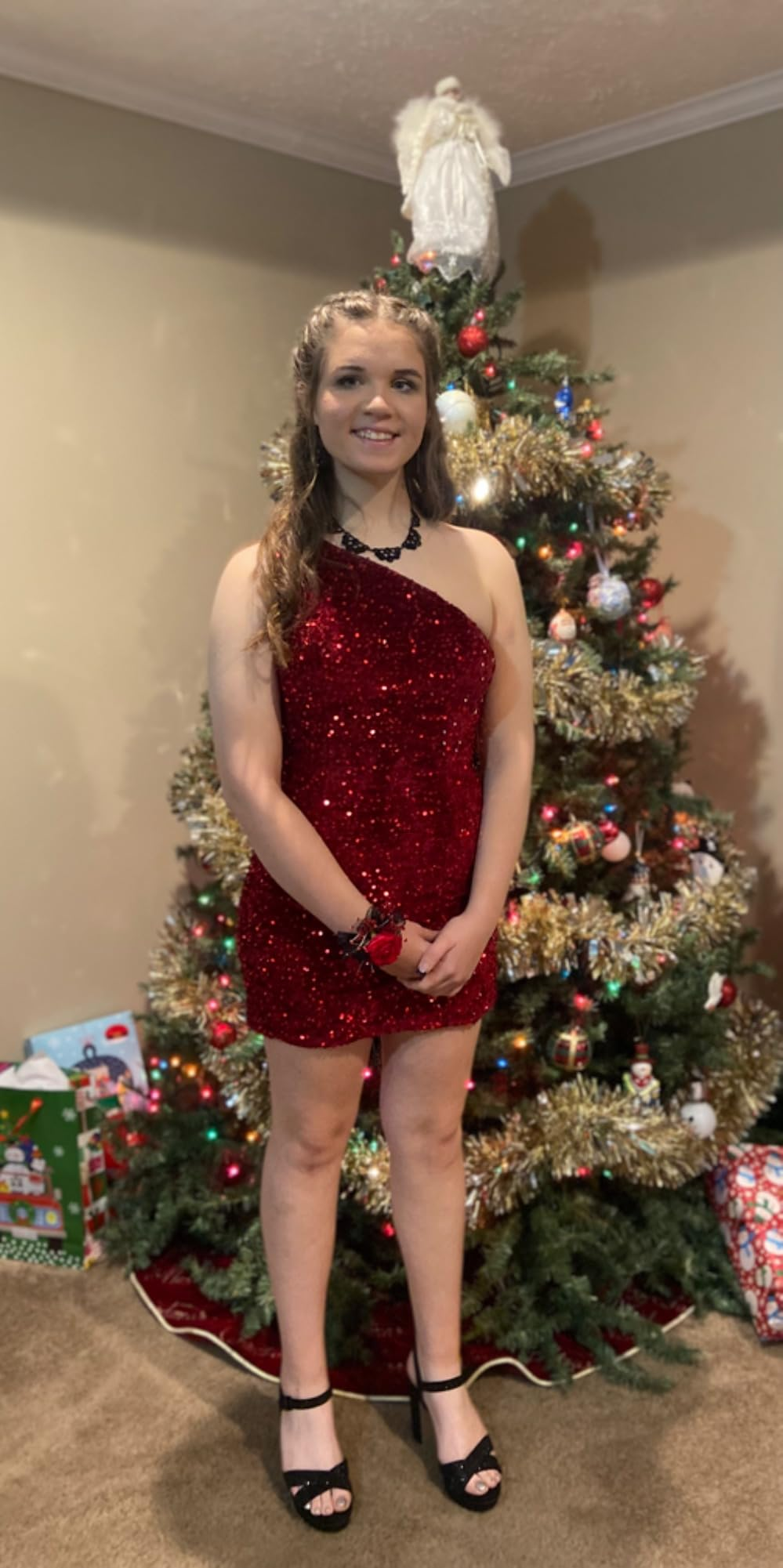 Cute white sequin homecoming dresses one shoulder mini dress c3275