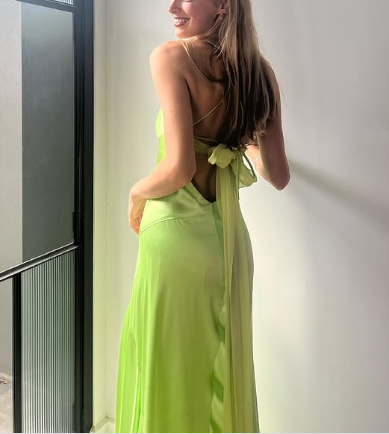 Beautiful Spaghetti Straps Satin Slit Evening Dress Open Back Party Dress cc2055