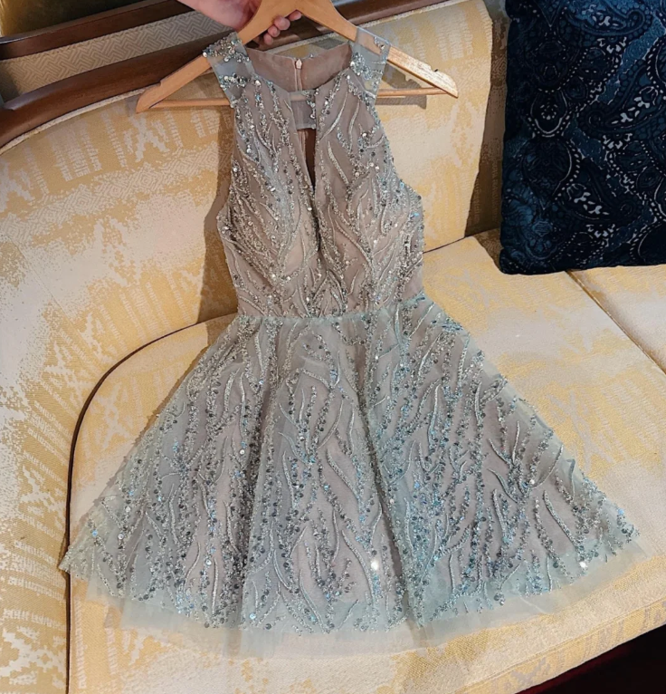 Gorgeous Sleeveless Blue Tulle Sequin Cocktail Dress Formal Graduation Dress cc3137