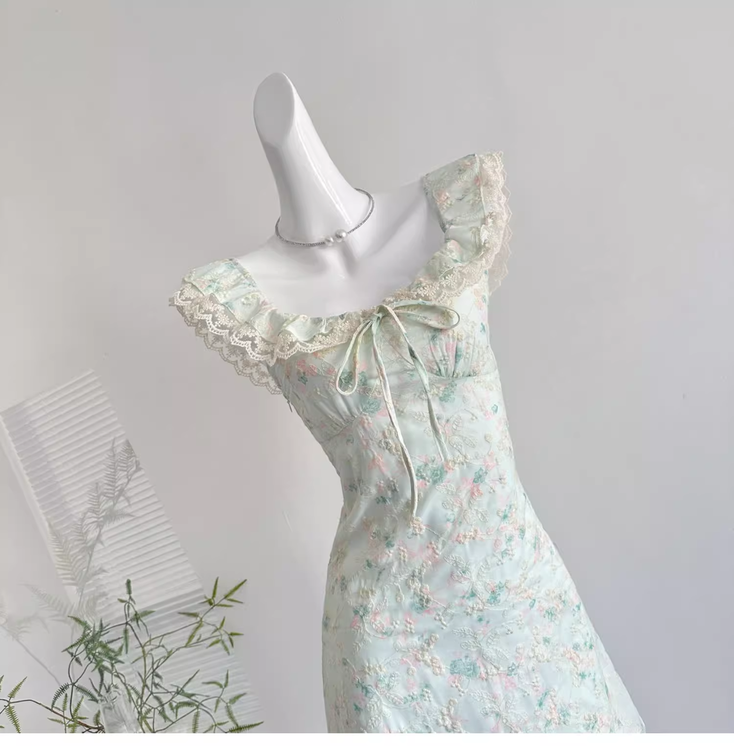 Sweet Floral Mint Green A-Line Short Dress Birthday Dress cc3058