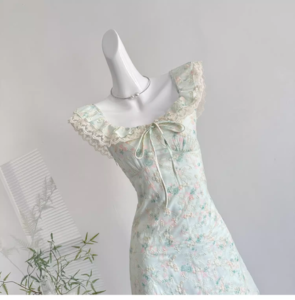Sweet Floral Mint Green A-Line Short Dress Birthday Dress cc3058