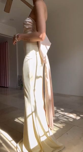 Classy Strapless Satin Mermaid Evening Dress With Bow,Long Party Prom Dress cc2934