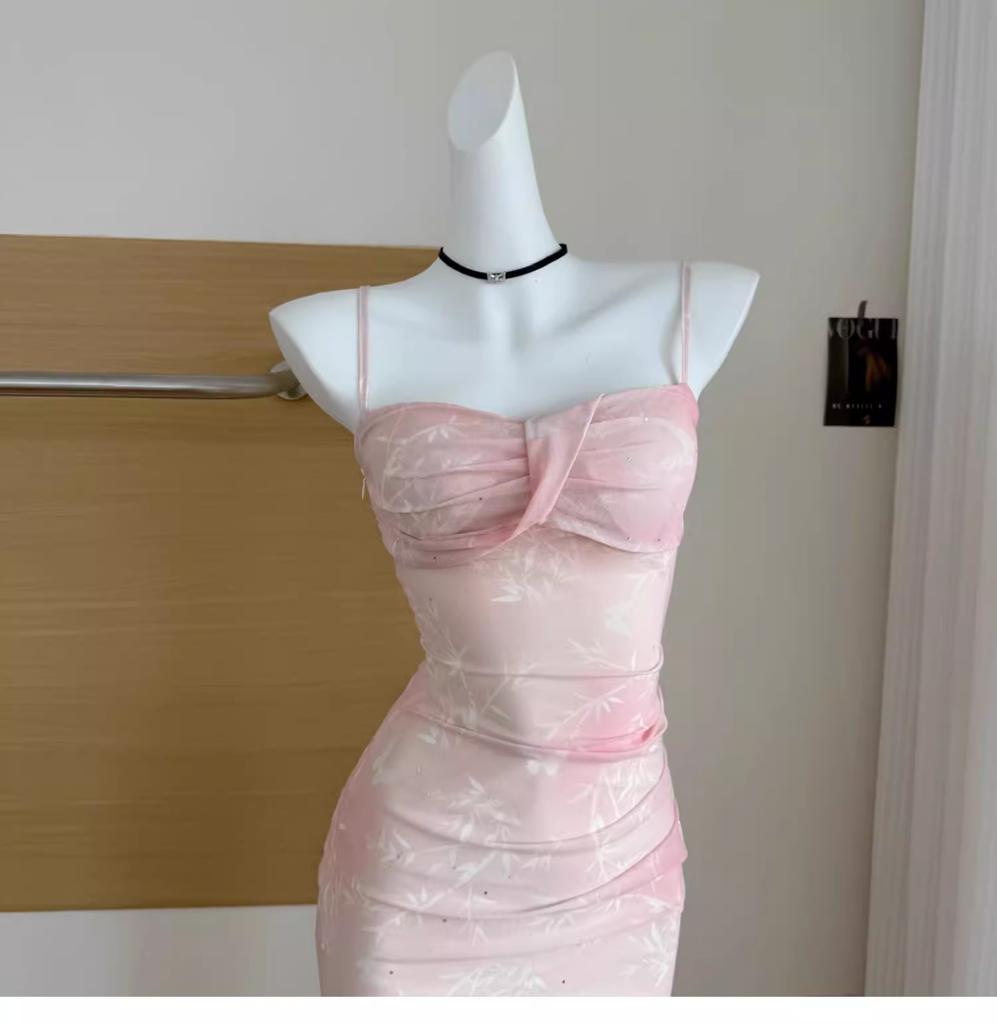 Pink Floral Suspender Dress Sexy Waist Beautiful Long Vacation Dress cc3064