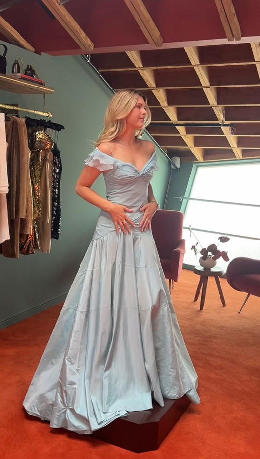 Elegant Light Blue Off The Shoulder A Line Prom Evening Dress cc2176