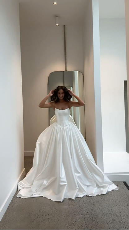 Elegant White Satin A-Line Wedding Dress,Formal Prom Dress cc2346
