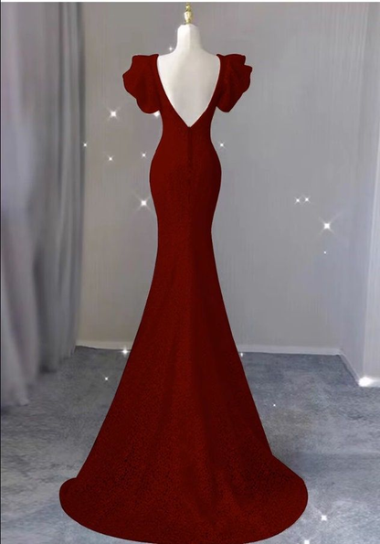 Mermaid evening dress, high-end burgundy bridal toast dress,elegant lady prom dress cc1154