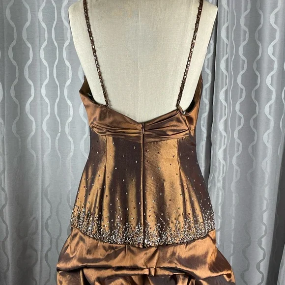 Vintage Spaghetti Straps Pleated Satin Beaded Evening Dress Mermaid Party Dress cc2675