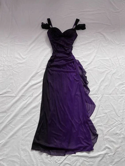 Charming Ombre Red Chiffon A Line Prom Dress Off The Shoulder Evening Dress cc1389