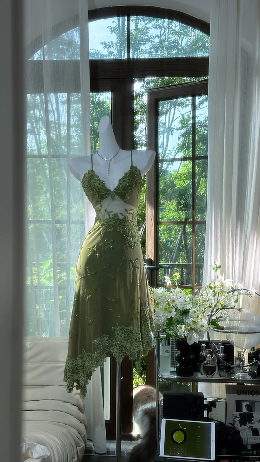 Vintage Lace Appliques Green Homecoming Dress Sexy Straps Birthday Party Dress cc3337