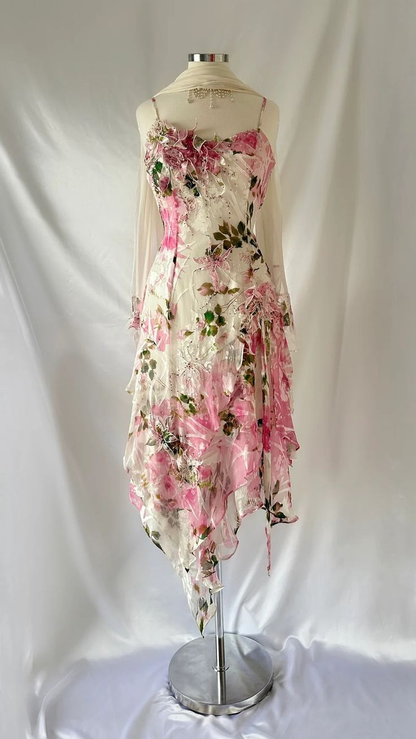 Beautiful Straps Chiffon Print Floral Evening Dress Formal Party Prom Dress cc2069