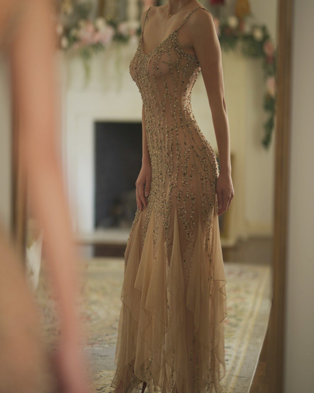 Vintage Blush Pink Chiffon Beading Prom Dress Sexy Party Dress cc1592