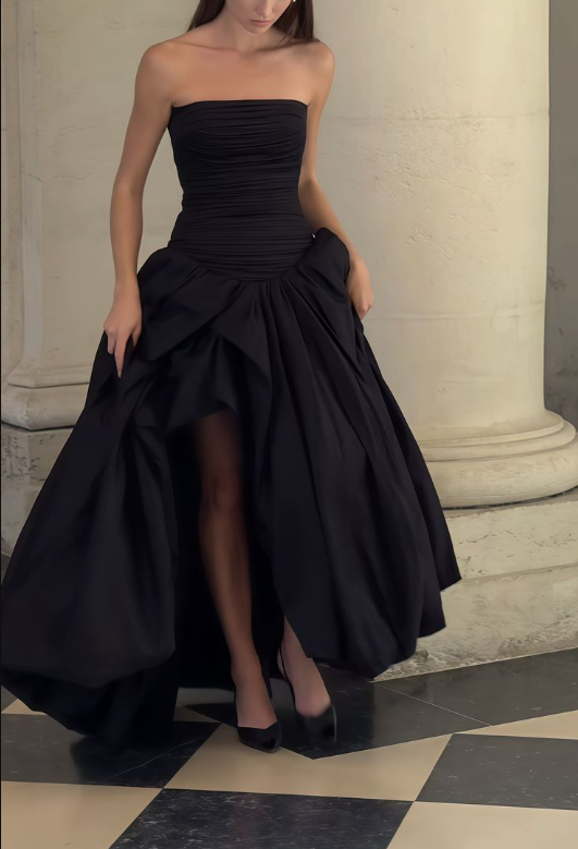 Fashion Black Ruched Slit Party Gown A Line Prom Evening Dress cc2185
