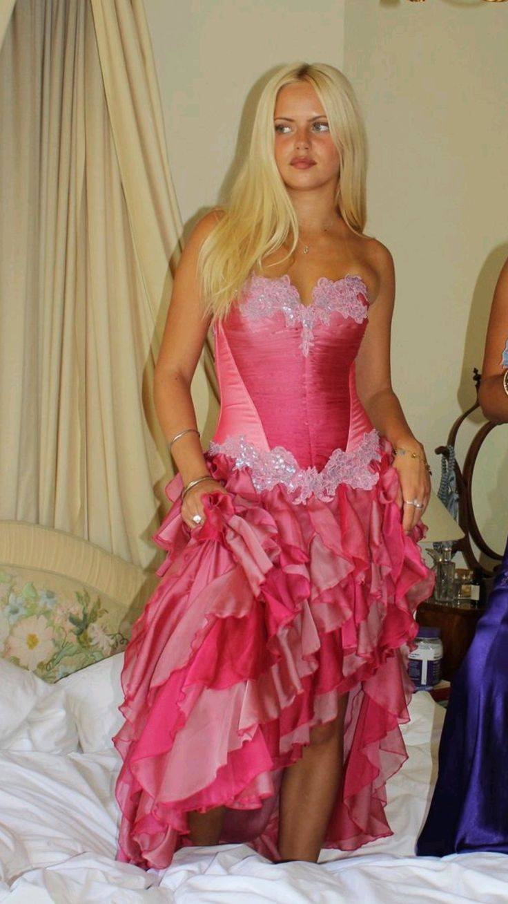 Unique Pink Strapless Appliques Prom Dress,Chiffon Side Slit Ruffles Party Evening Dress cc2683