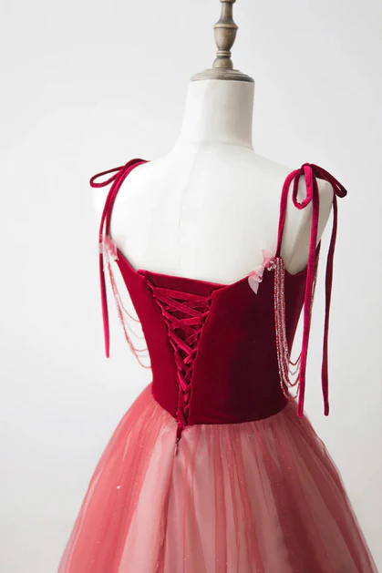 Unique Ombre Red Tulle Applique A Line Evening Dress Formal Prom Dress cc2194