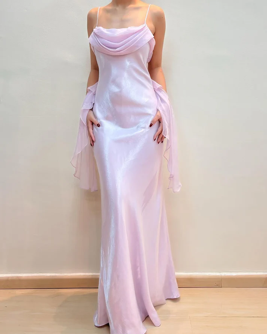 Spaghetti Straps Pink Mermaid Prom Evening Dress cc2034