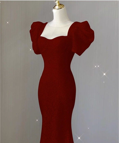 Mermaid evening dress, high-end burgundy bridal toast dress,elegant lady prom dress cc1154