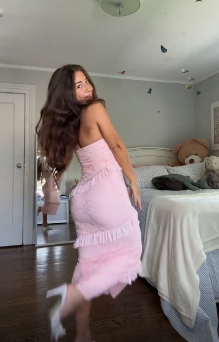 Classy Pink Strapless Lace Ruffles Party Dress Formal Prom Evening Gown cc2317