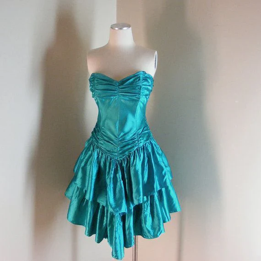 Vintage Sweetheart Neck Blue Satin Layered A Line Short Cocktail Dress Formal 8th Grade Homecoming Dress cc3456
