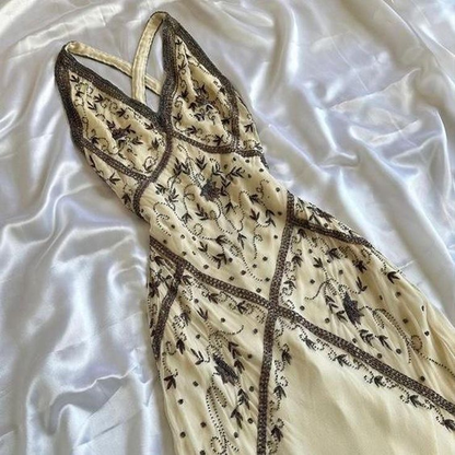 Luxury Champagne Mermaid Beaded Long Prom Dress Evening Dress cc1959