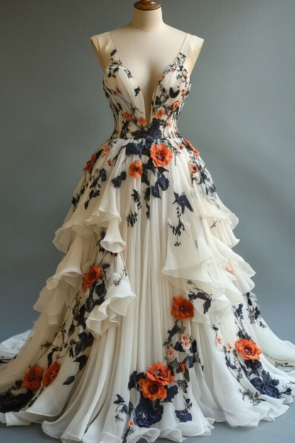 Unique Chiffon Appliques Prom Dress Long Party Evening Dress cc2794