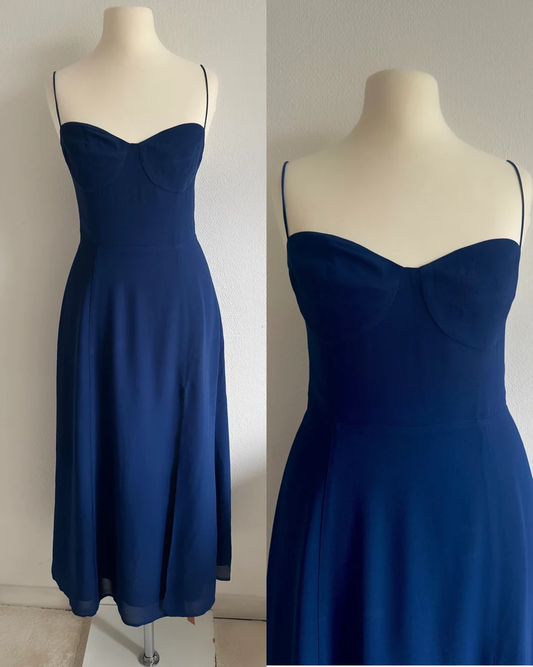 Simple Blue Spaghetti Straps Chiffon Party Prom Dress  cc2324