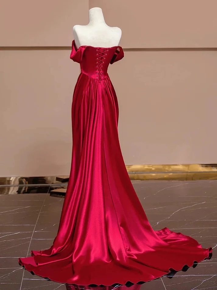 Classy Off The Shoulder Red Mermaid Long Prom Dress Formal Evening Dress cc2298