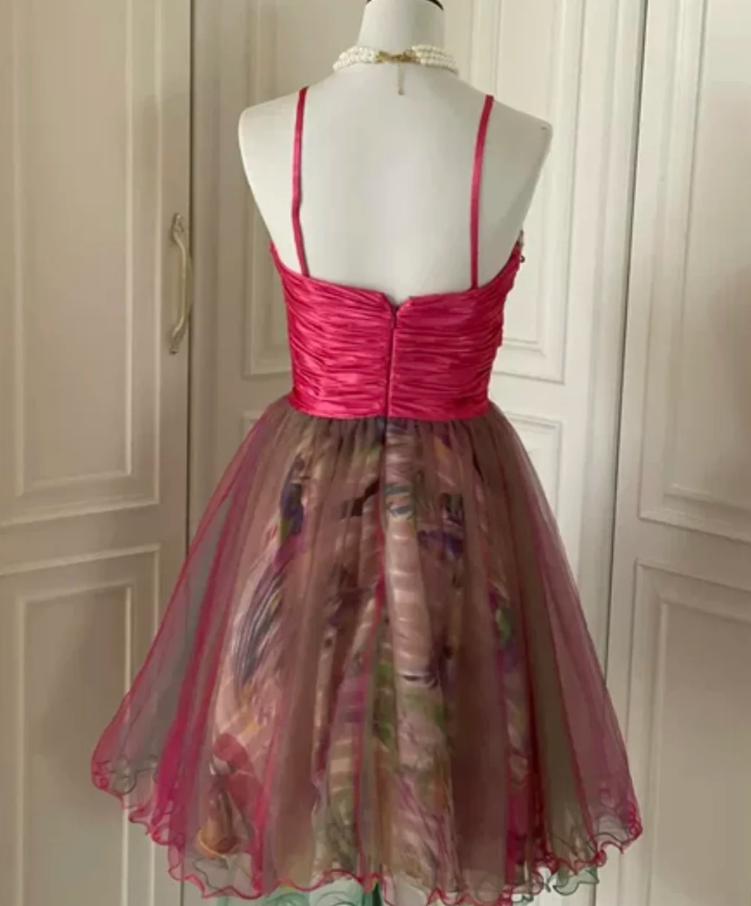 Unique Spaghetti Straps Tulle Sequin A Line Homecoming Dress Mini Party Dress cc3177