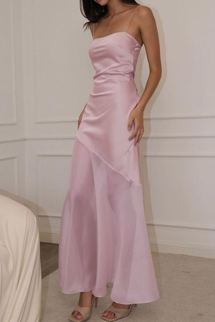 Elegant Pink Spaghetti Straps Party Dress Slit Prom Dress cc2142