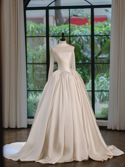 Pretty White Strapless Satin Long Wedding Dress Formal Bridal Dress cc3466