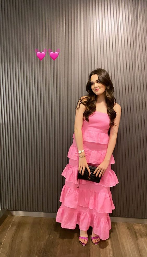 Elegant Pink Multi-layered Evening Dress,Pink Prom Dress cc1266