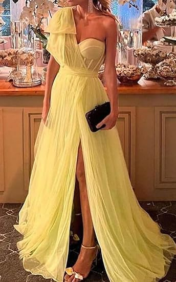 Fuchsia One Shoulder Evening Dresses Long Tulle A Line Evening Dresses  cc751